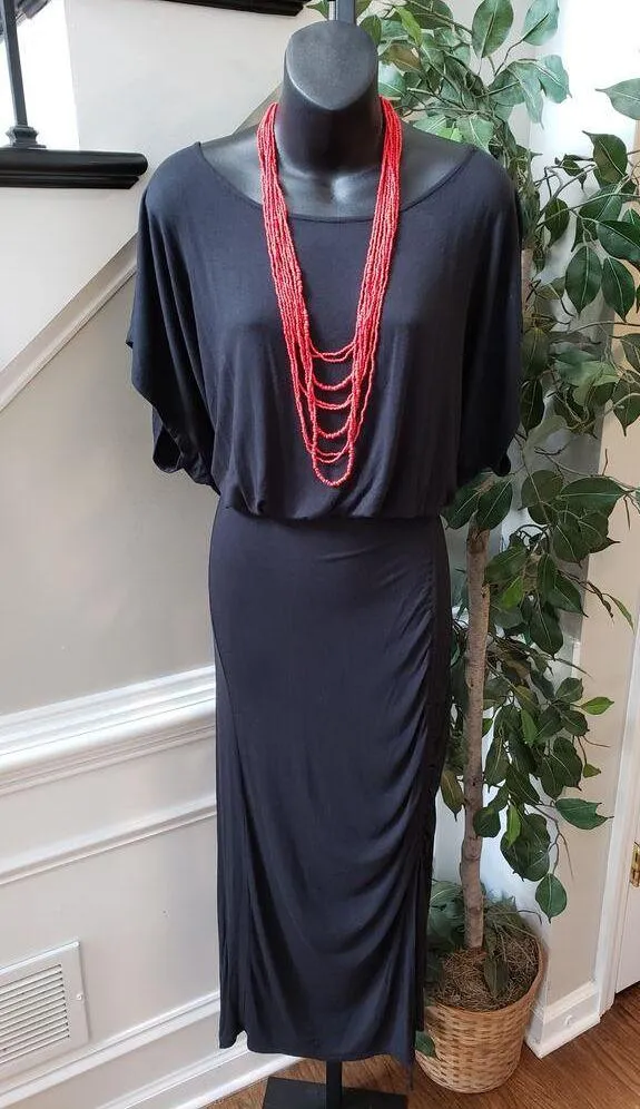 Bold Elements Long Maxi Dress Women's Large Black Solid Boat Neck Short Sleeve - Image 10