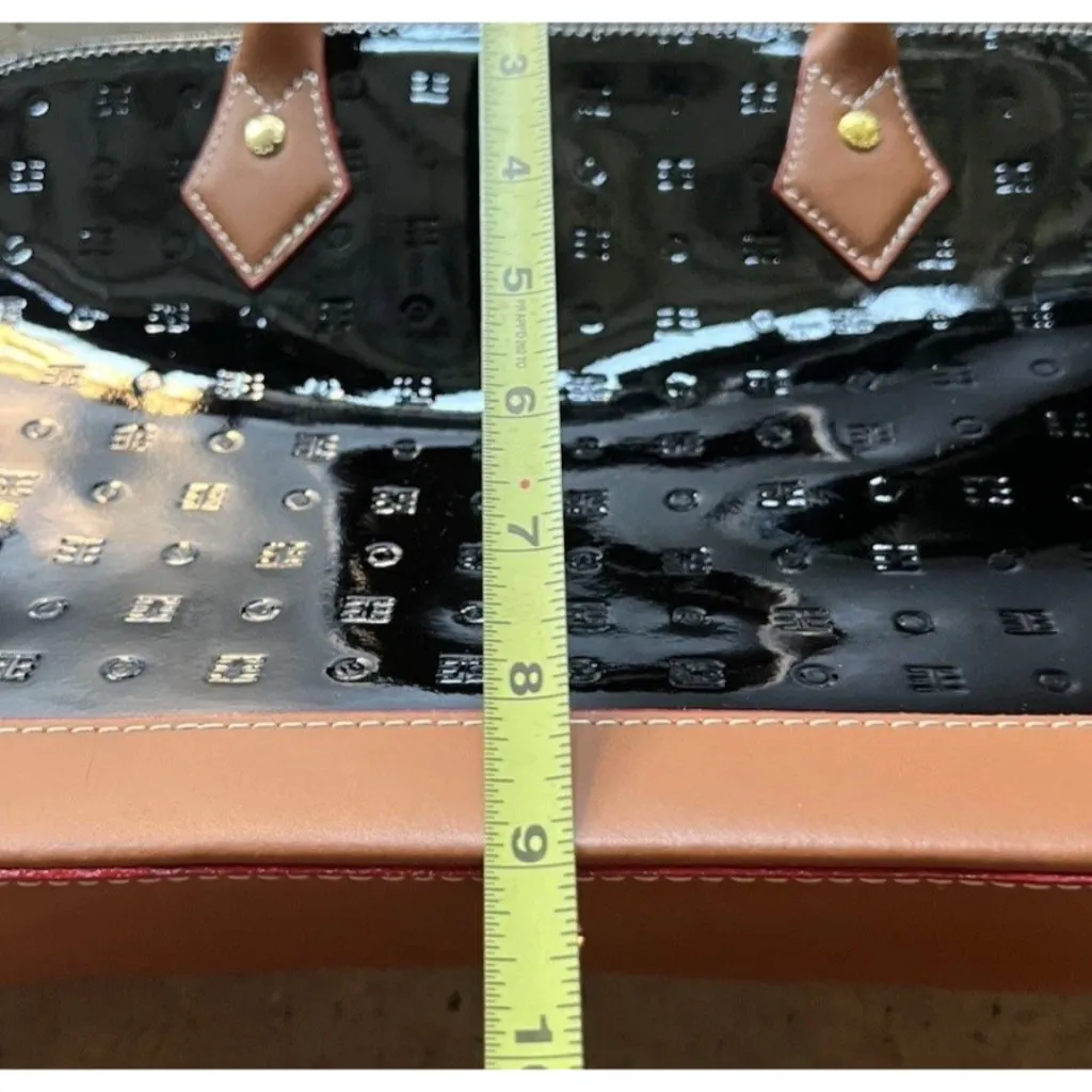 ARCADIA Italy Black Patent & Tan Leather Large Shoulder Handbag Purse Satchel - Image 7