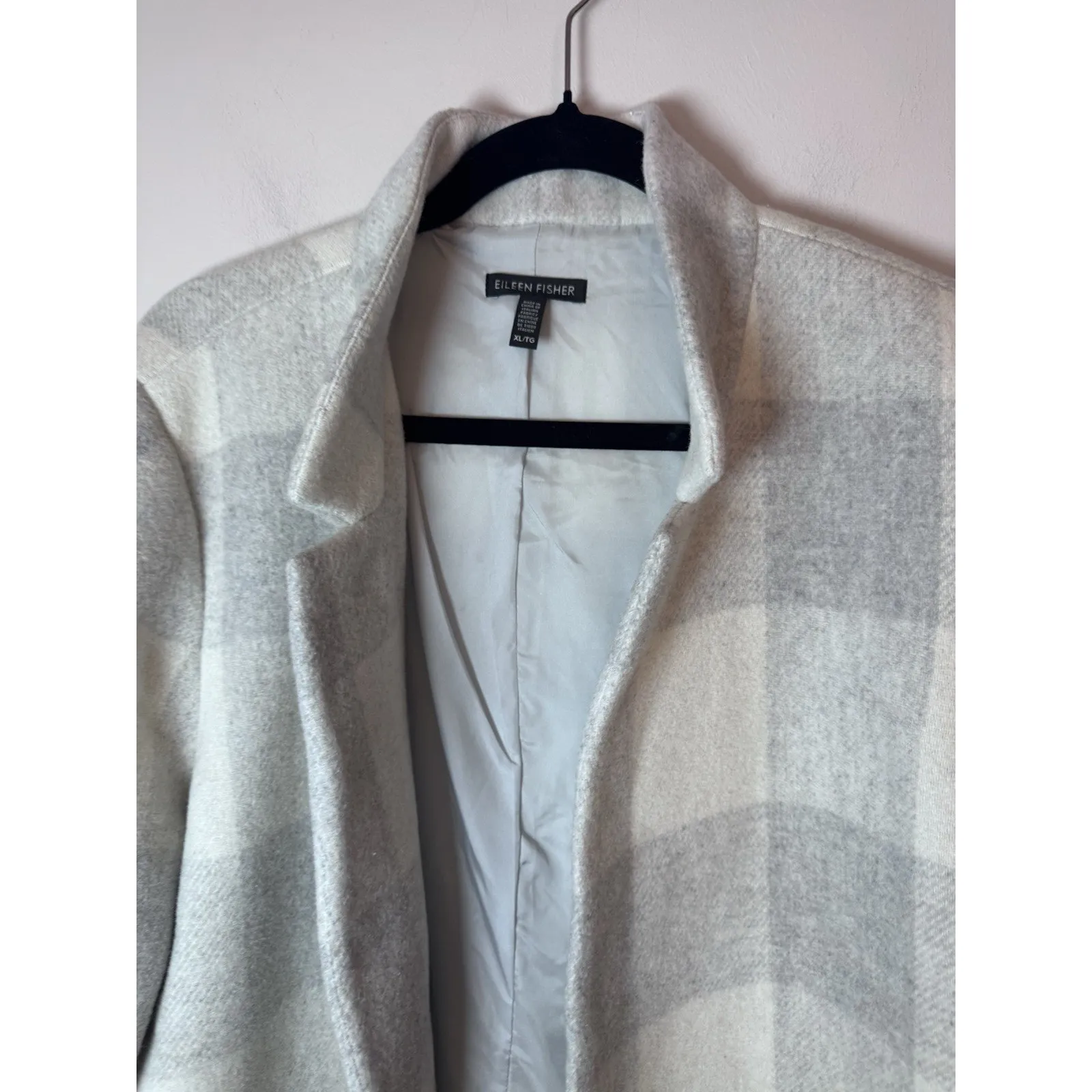 EILEEN FISHER DARK PEARL / GRAY WOOL BLEND CHECK PRINT PEA COAT XL $498 NEW - Image 12