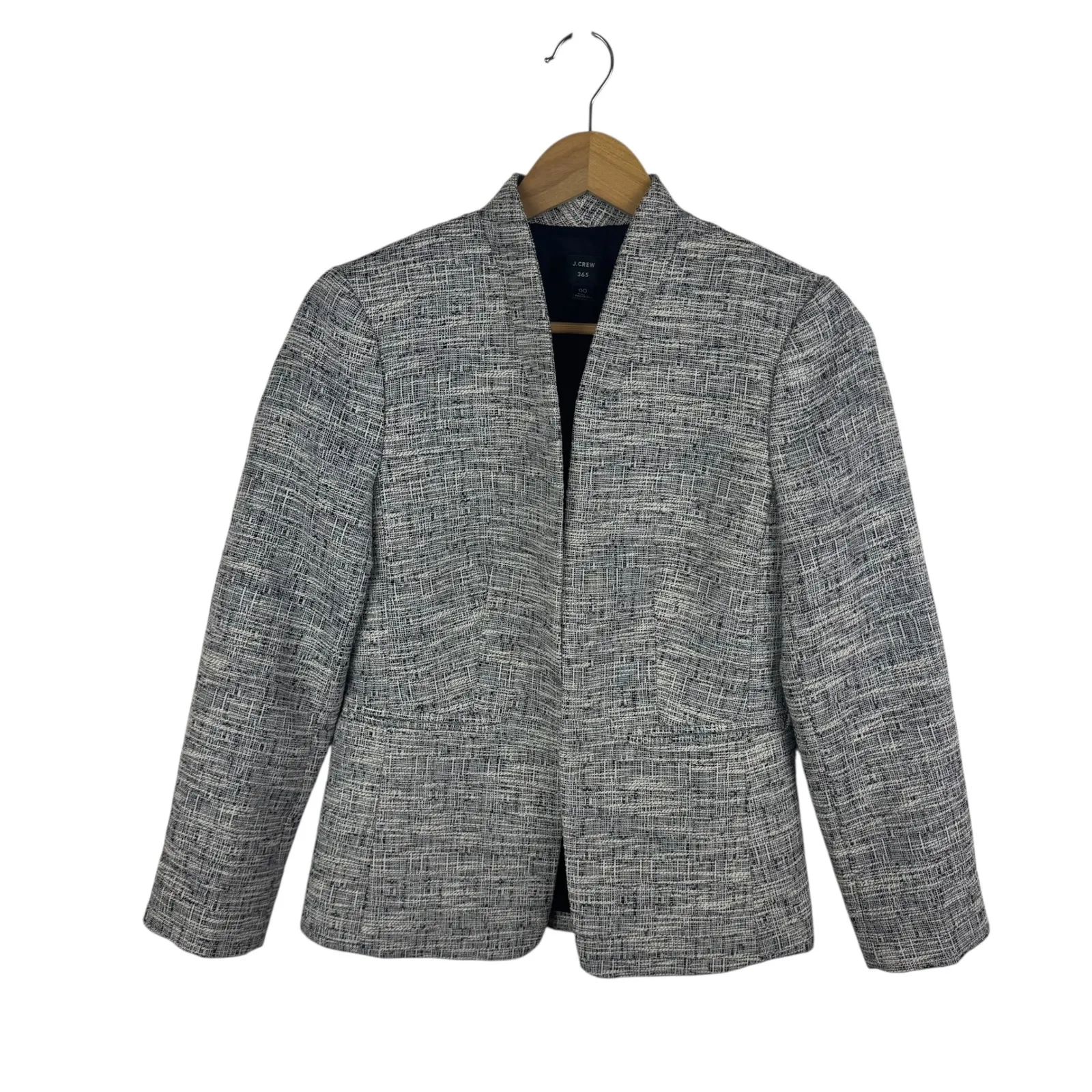 J Crew‎ 365 Going Out Blazer Size 00 Tweed Open Front Career Office Minimalist - Image 2