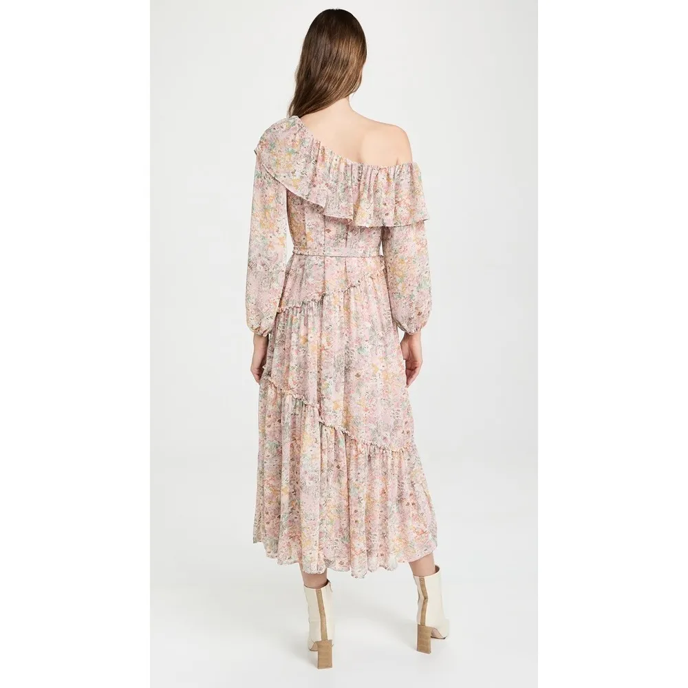 Revolve ASTR the Label Kaylani Dress In Pink Multi Floral Off Shoulder Ruffle XS - Image 3