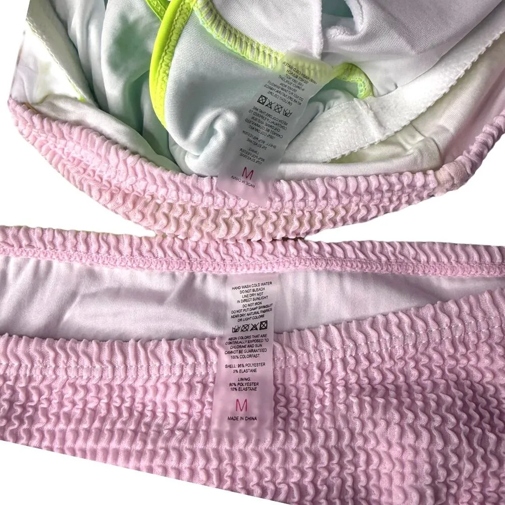 NEW Color Block Scoop Neck Two Piece SWIMSUIT Women's MED Bikini Pink Teal Beach - Image 10