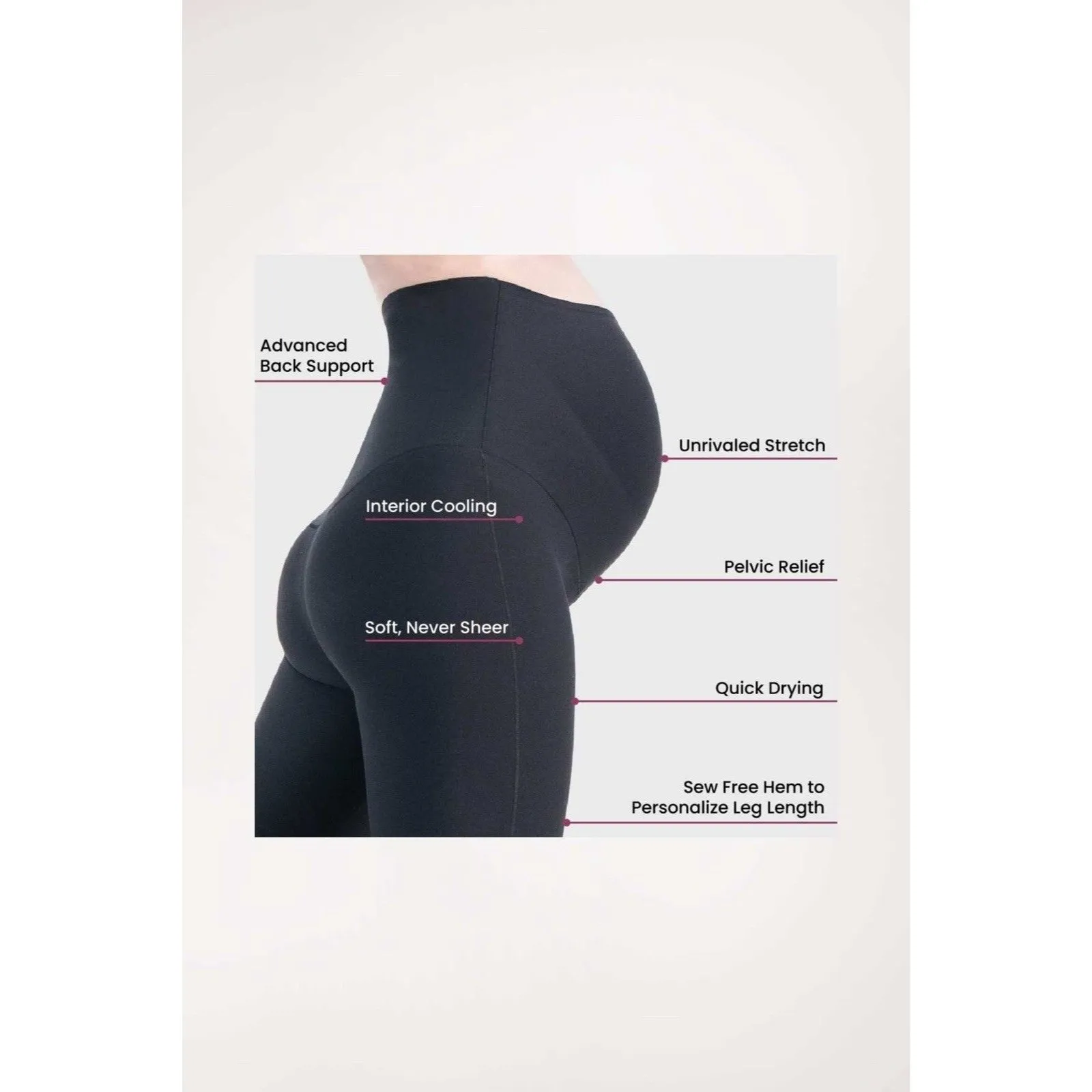 The GLOWE Maternity Legging 26" Medium Black Stretch Back Support Postpartum Size undefined - Image 2