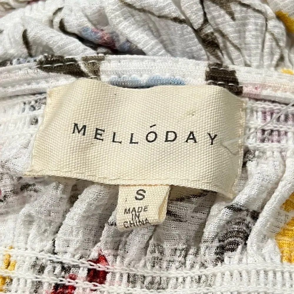 Melloday White Floral Ruffle Bottom Blouse Women’s Small - Image 4