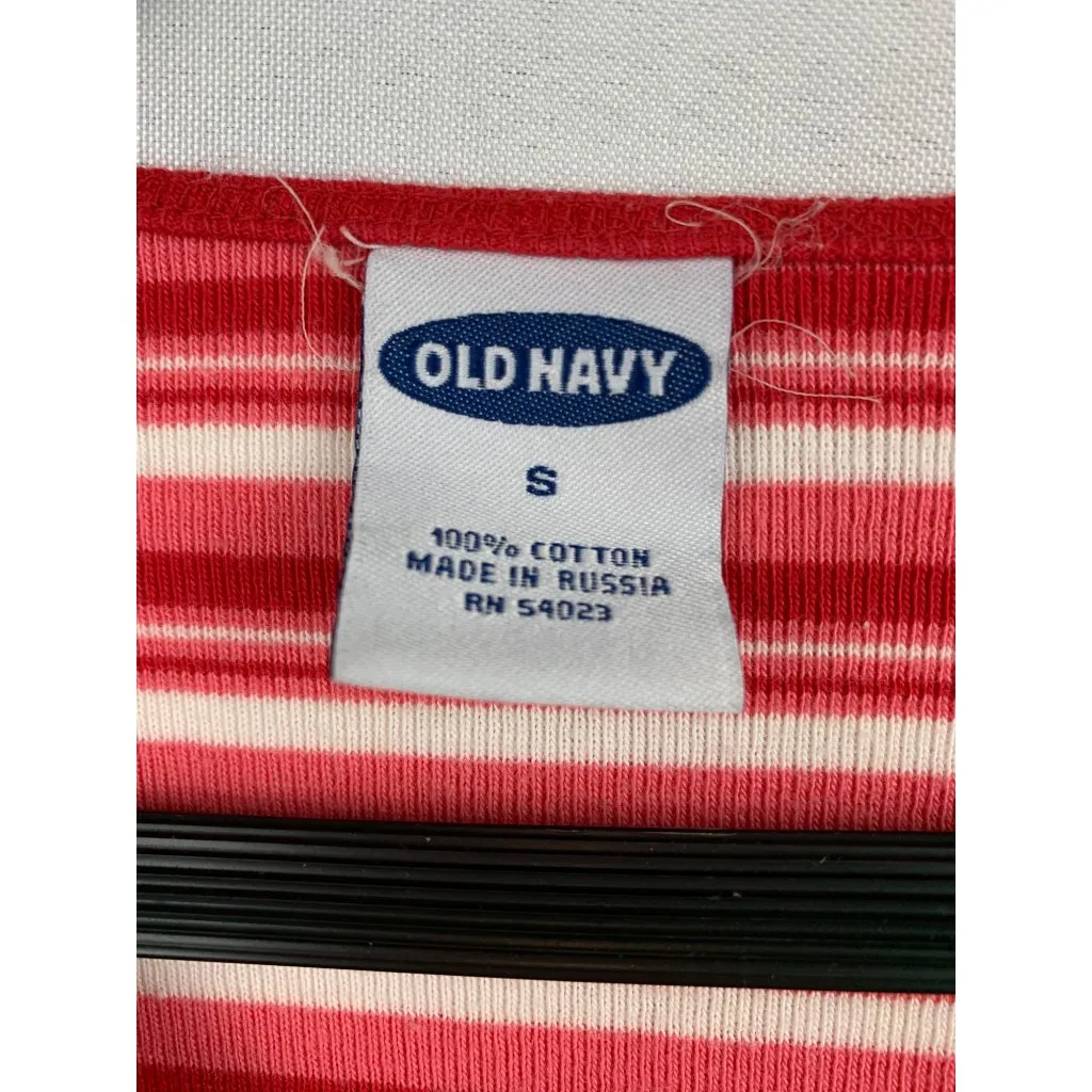 Old Navy Striped V-Neck Long Sleeve Top S Cotton Red & White - Image 3