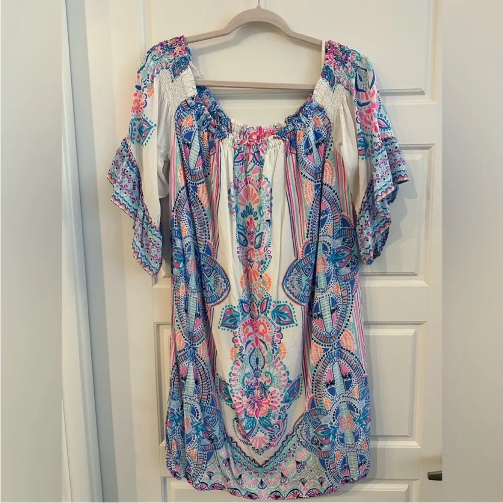 LILLY PULITZER Fawna Mini Dress XL Multi Seaside Shindig Off-The-Shoulder $245 - Image 2