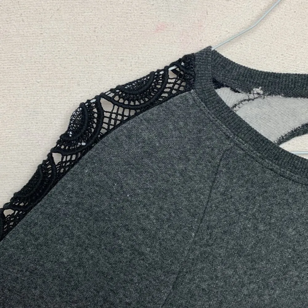 Fabletics womens small sweatshirt open back lace gray active gym lulu athleta bl - Image 4