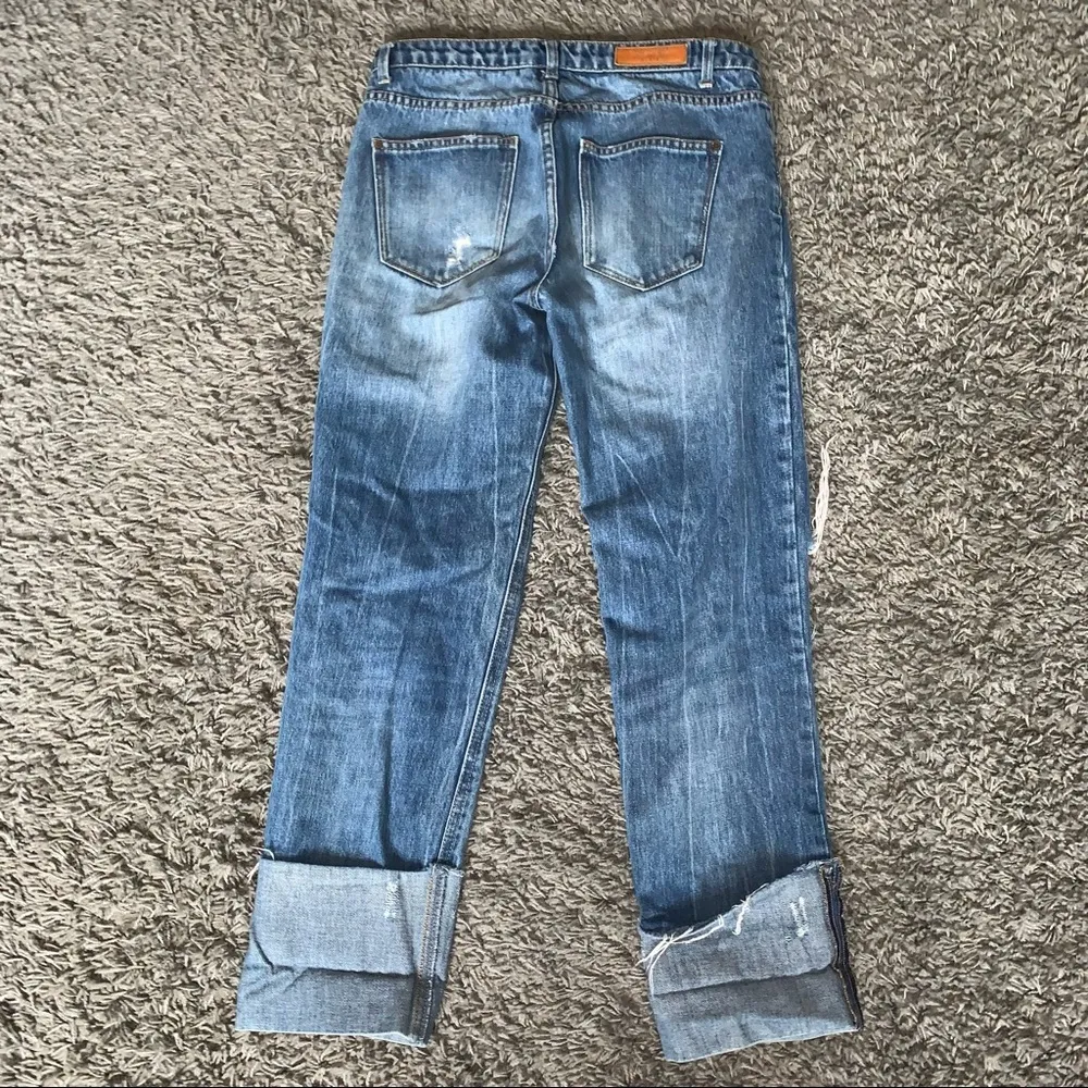 Zara distressed ripped cuffed straight leg jeans - Image 11