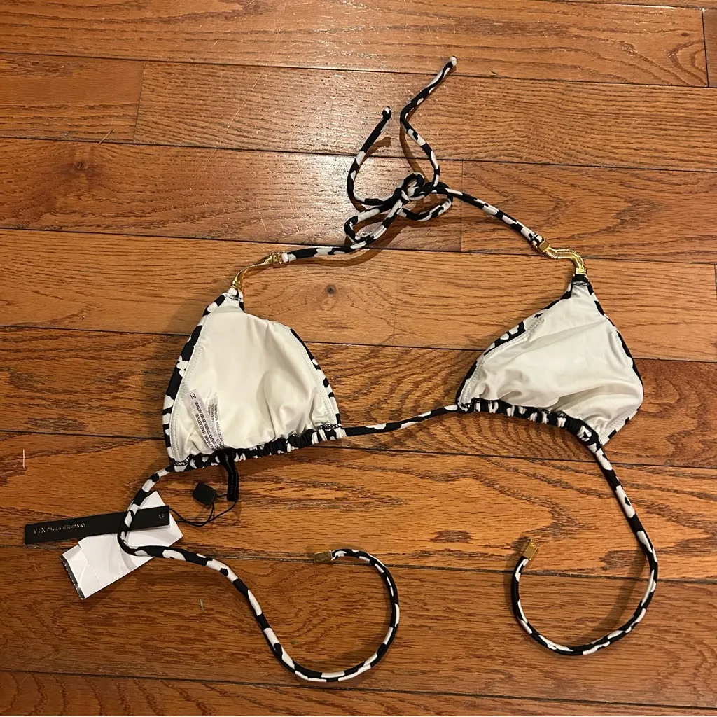 NEW Vix Paula Hermanny Jaguar Bikini Top Animal Print Leopard Black White Medium - Image 3