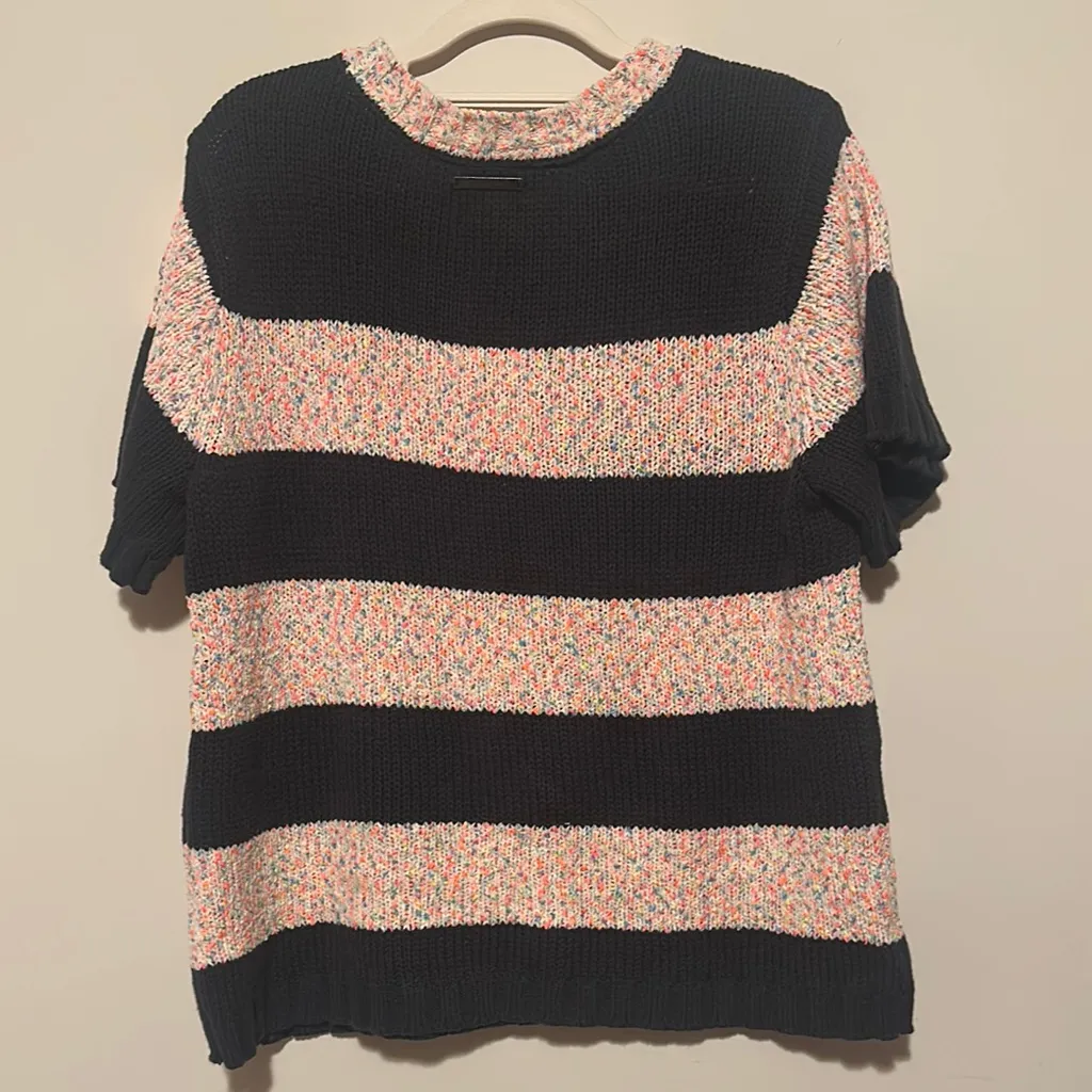 Peace Love World Black and Cream Striped Tee - Image 2