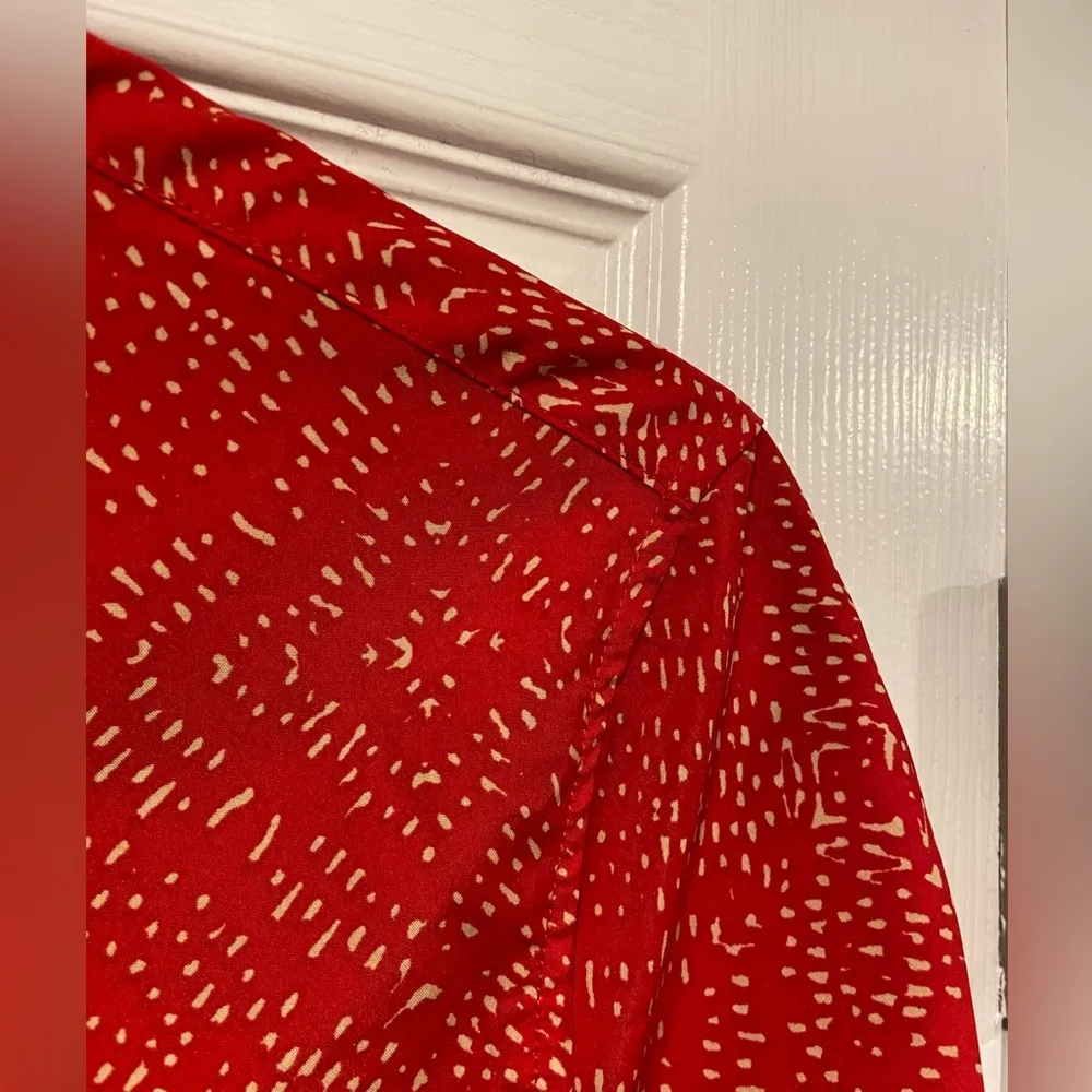 LRL Ralph Lauren Red Tan Long Sleeve Button Popover Split Hem Tunic Top Size S - Image 5