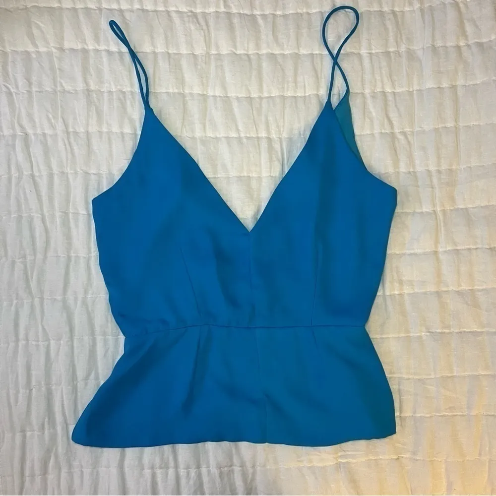 Olivaceous Blue Spaghetti Strap V Neck Low Back Blouse Size Medium - Image 2