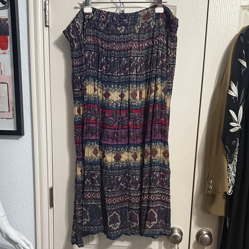 💖 Vintage Bohemian Print Lightweight Cotton Midi Skirt - Image 3