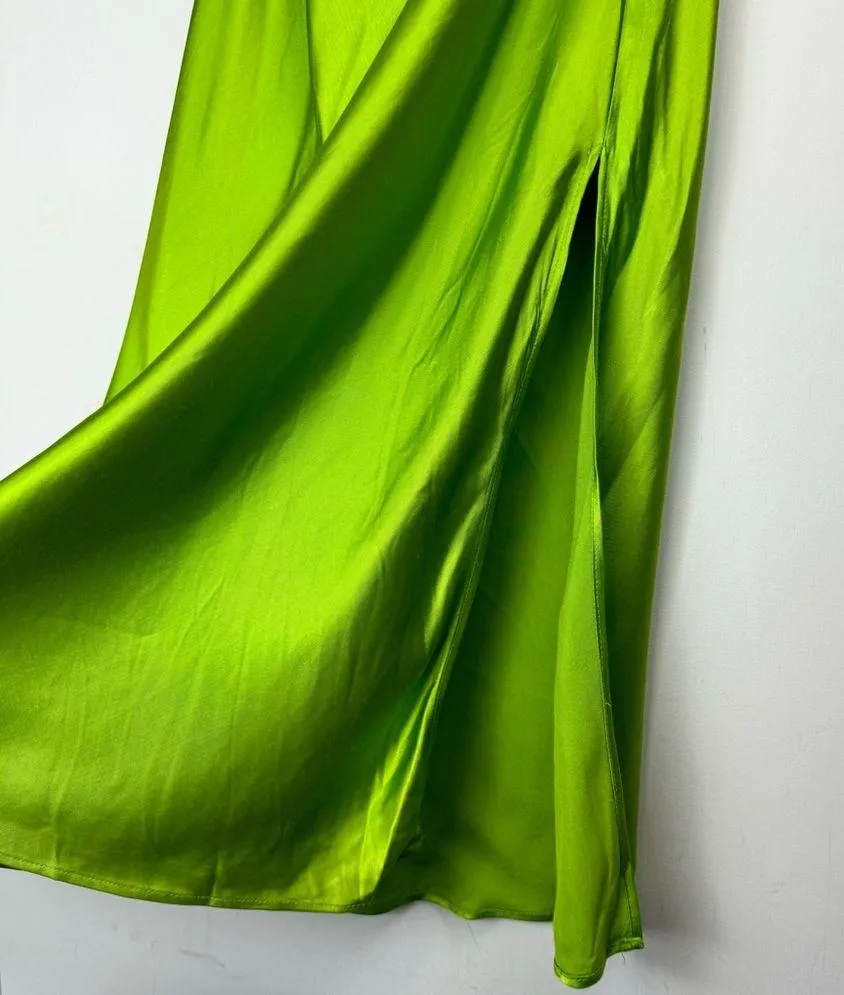 NWT ZARA Bright Green Satin Slip Midi Dress Sz XL Drapey Wrap Side Slit - Image 11