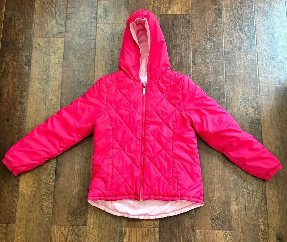 hot pink/pink reversible hooded puffer jacket, size XL 14/16 - Image 5