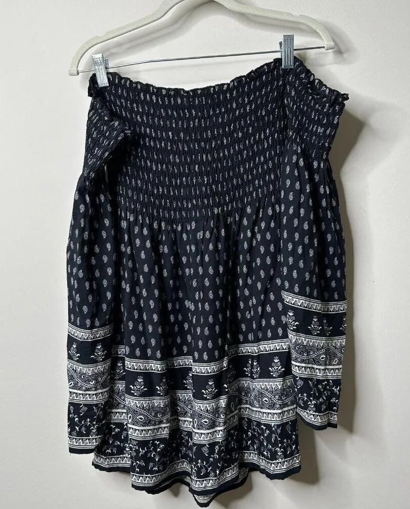 Ecote Black Paisley Smocked Bodice Off The Shoulder Dress Women's Small - Image 5