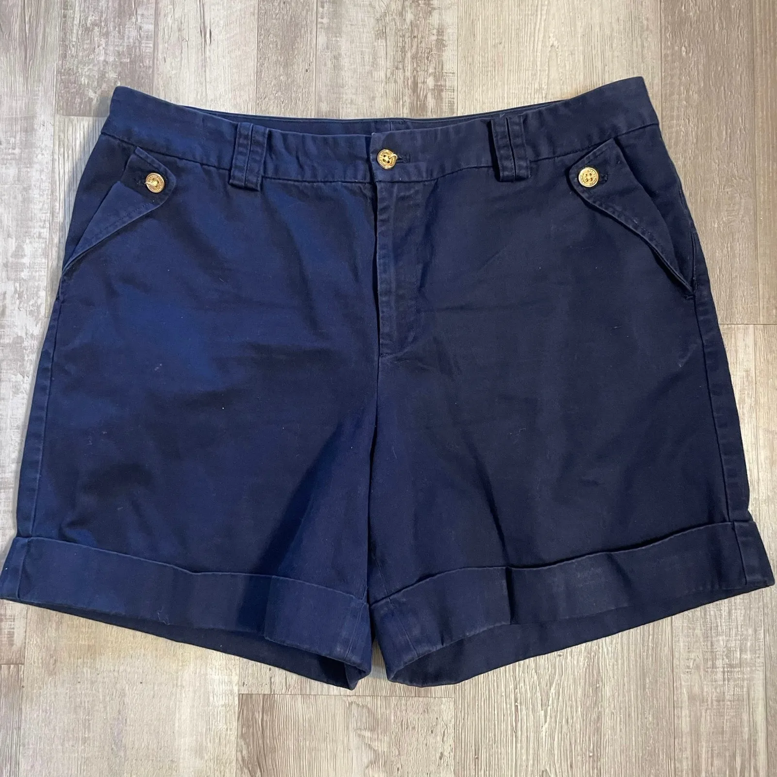 Lauren Ralph Lauren Navy Blue Cotton Flat Front Casual Shorts Womens Size 16 - Image 9
