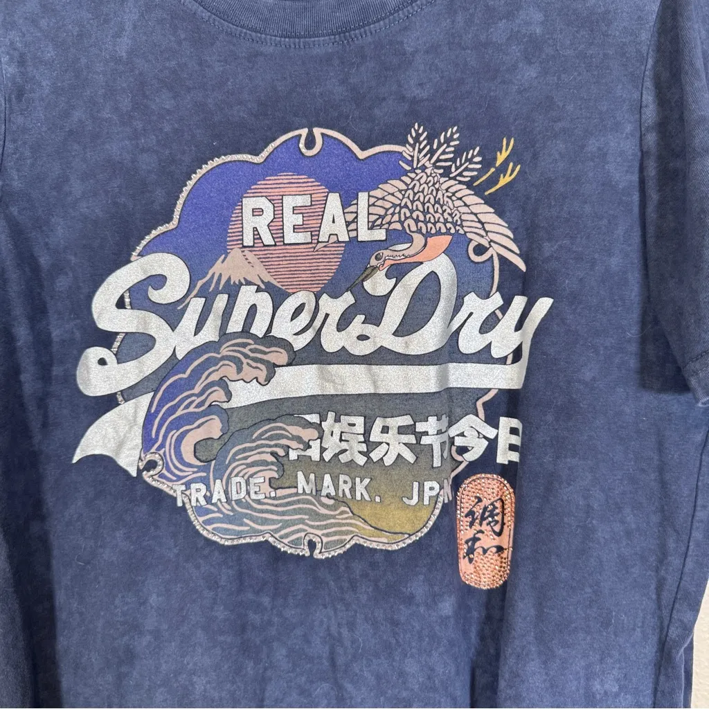 Superdry Blue Graphic Print Short Sleeve Tee Shirt Womens 6 Casual Basic Shirt - Image 5