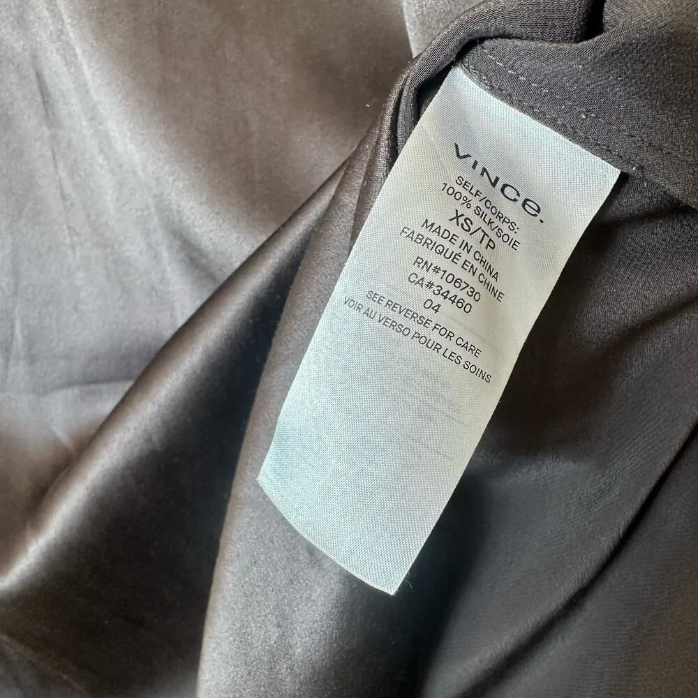 Vince Silk Satin Long Sleeve V-Neck Tunic Dress XS Graphite Grey Silver - Image 9