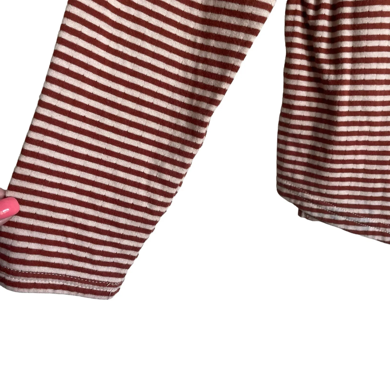 Madewell Women Top S‎ Red Tan Striped 1/4 Button Popover Soft Rustic Western - Image 5