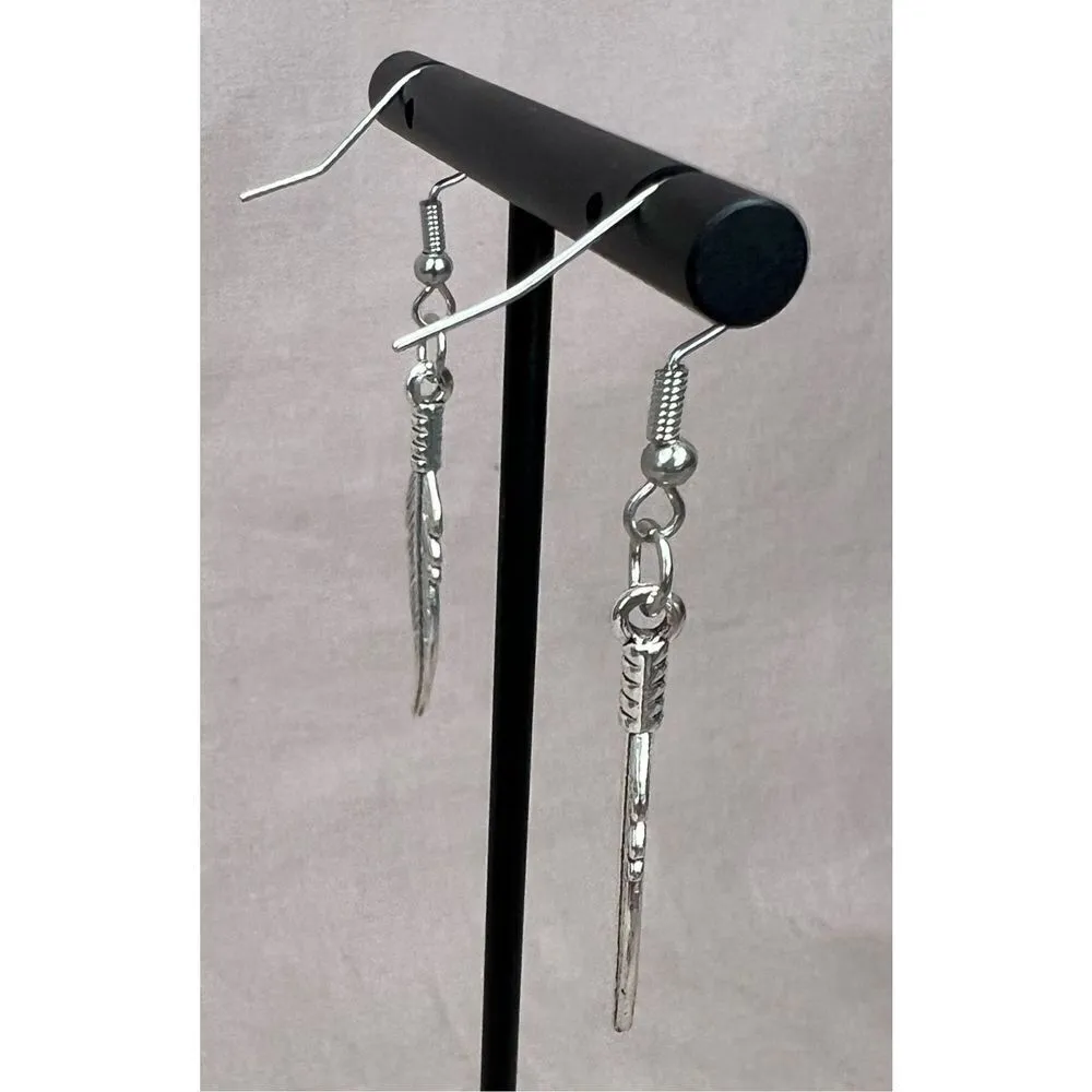 Handmade Silver Dangly Feather Earrings - Image 3