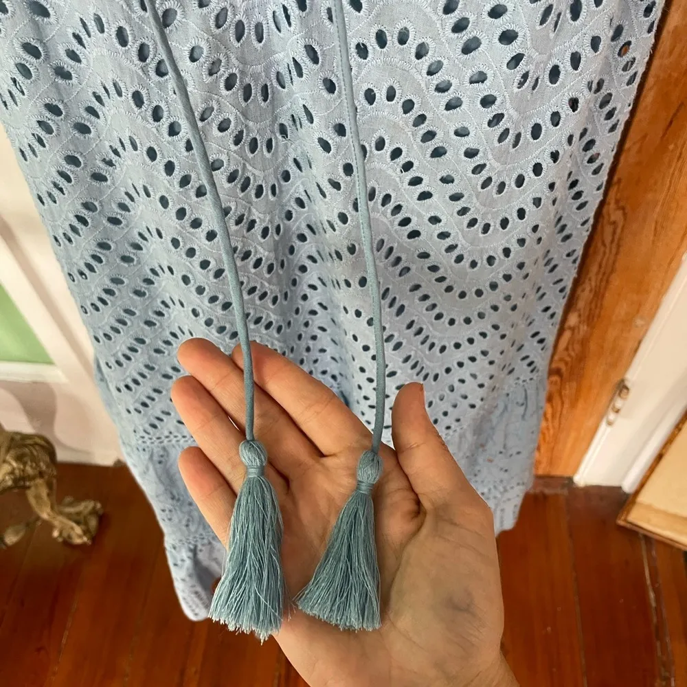 Allison New York Lucia Sky Blue Mini Eyelet Ruffle Cotton Swing Dress - Image 7