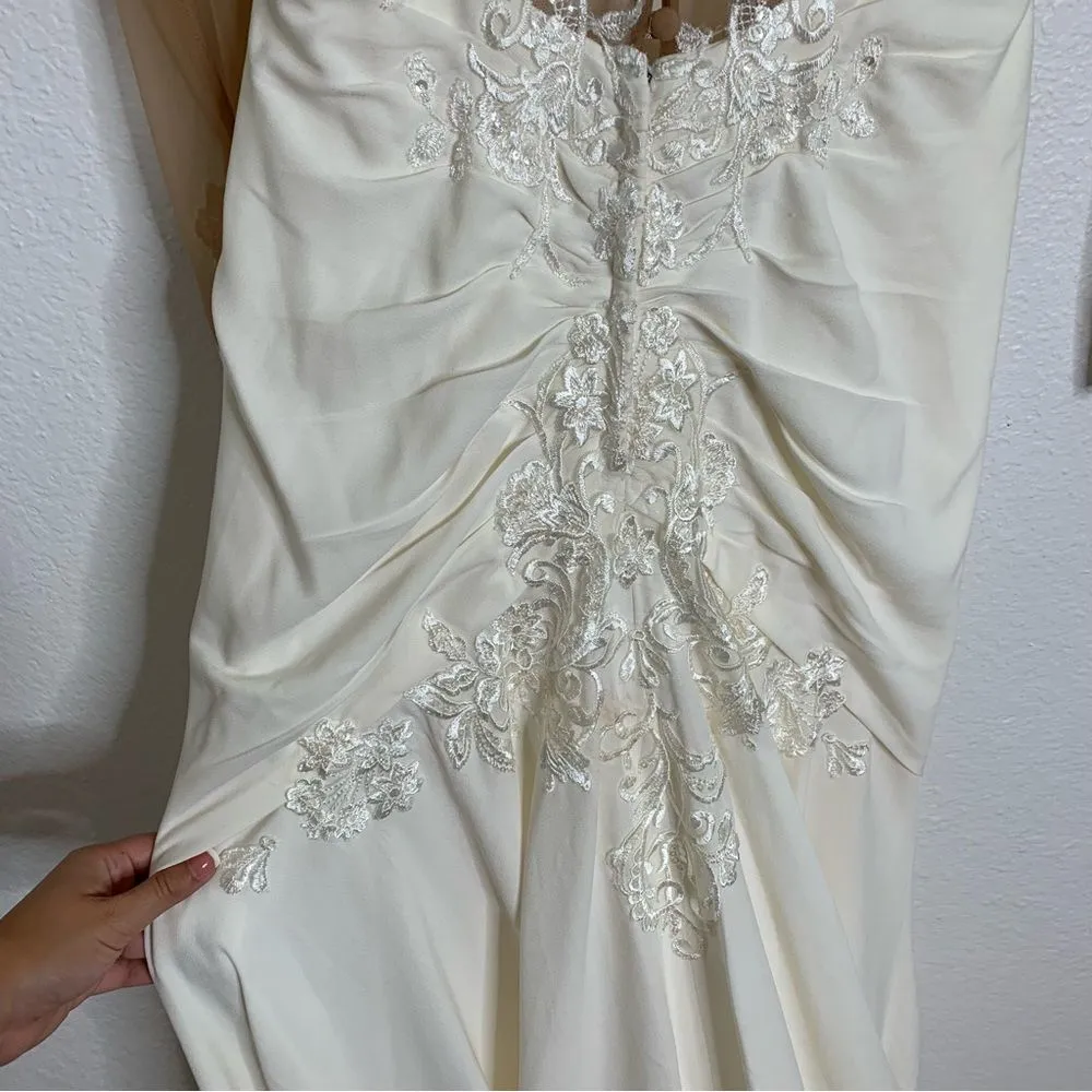 Galina Signature Long Sleeve Ivory Sheer Beaded Wedding Dress Davids Bridal 4 - Image 9