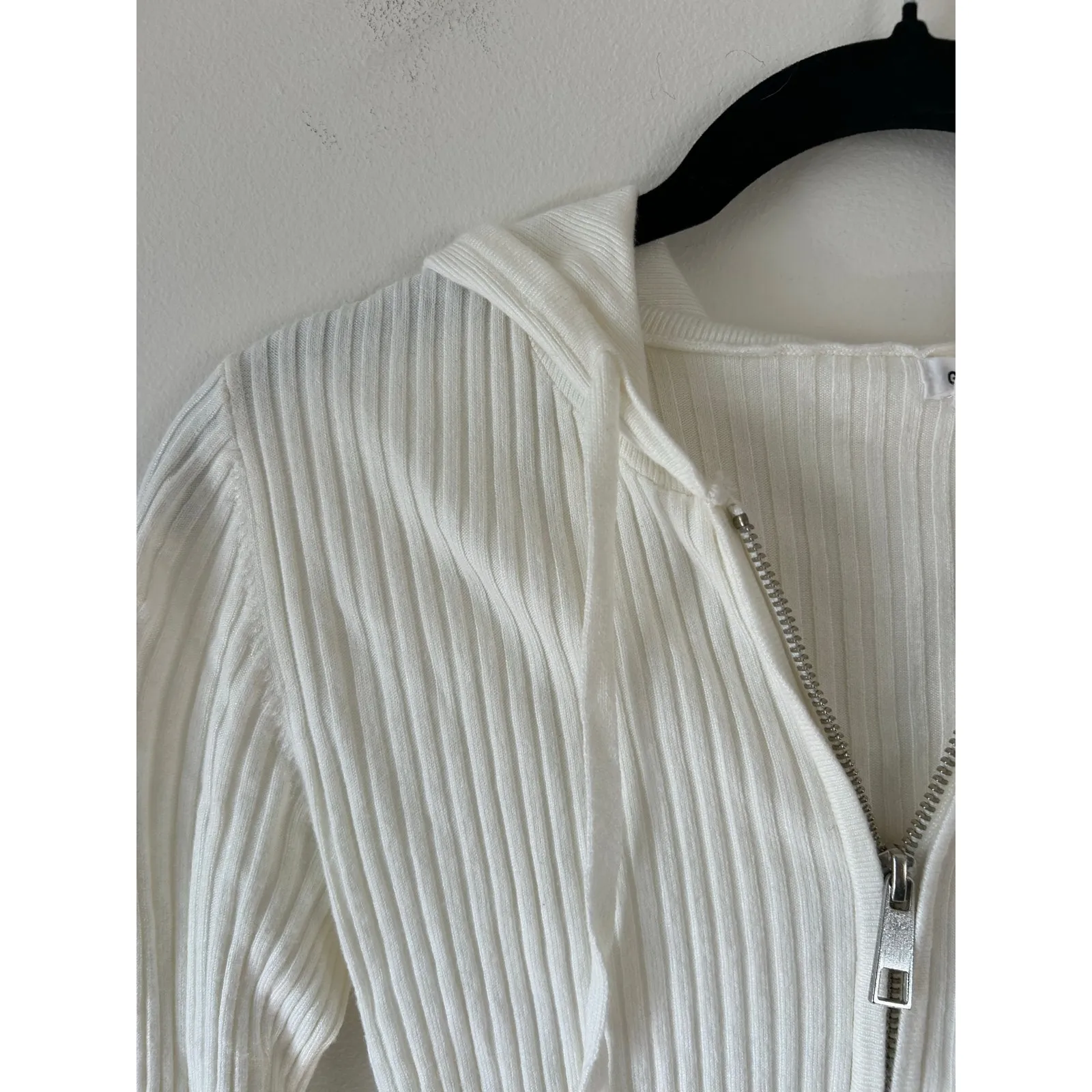 Garage white zip up knit hoodie womens XS cropped - Image 2