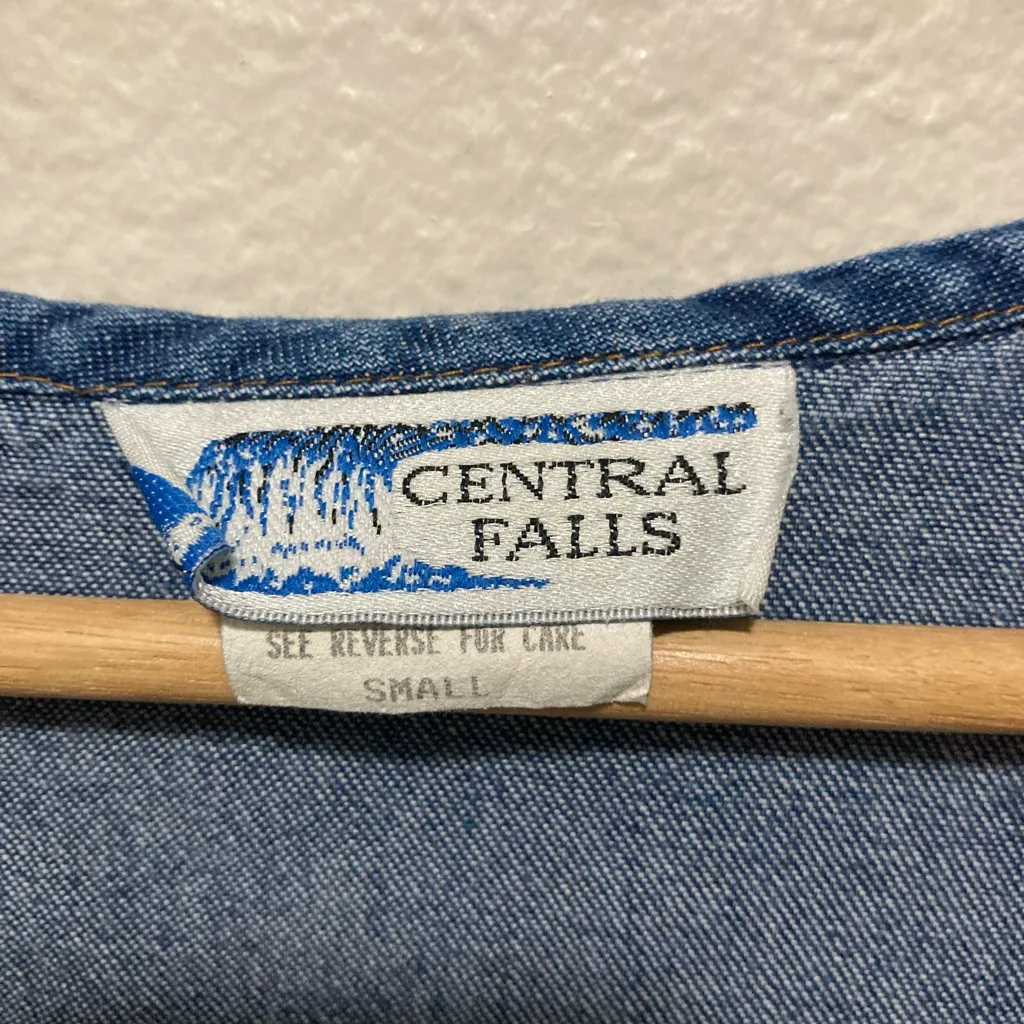 Vintage Denim Sleeveless Dress With Buttons Down The Side Size Estimated XS Blue - Image 4