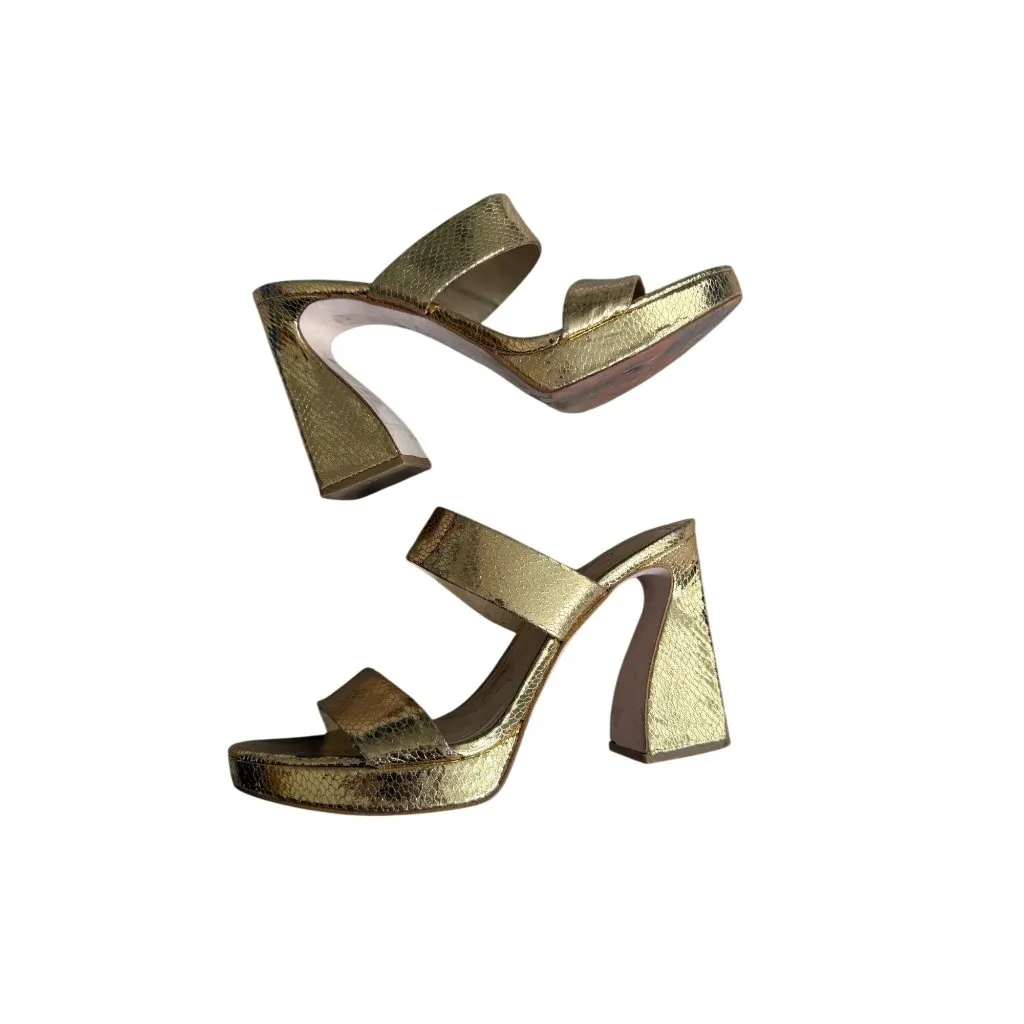 JESSICA SIMPSON Gold Platform Leather Sandals Heels Size 8.5 - Image 11