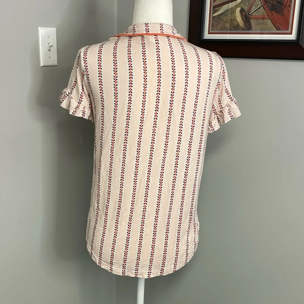 Matilda Jane Peach Pink Orange Stripe Pajama Top Womens Size XS Ruffle Short - Image 4