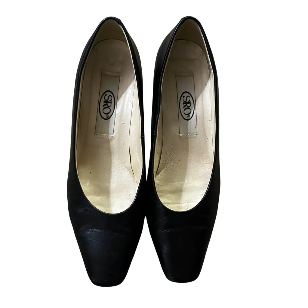 Vintage SRO Leather Heels Women’s 7.5M Blue Low Heel Pumps Used Black Size 7.5 - Image 15