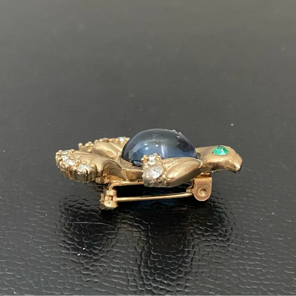 Vintage Unsigned Gold-tone Dove Bird Blue Jelly Belly Brooch Pin - Image 7