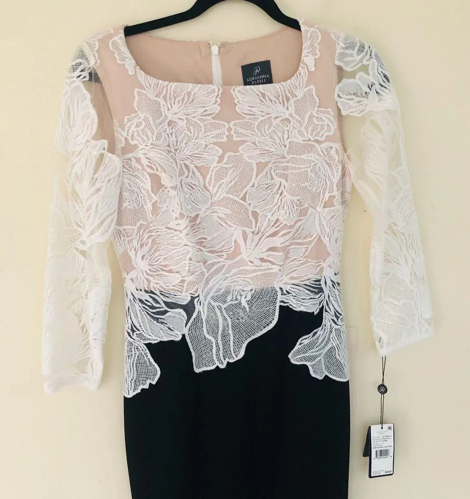 New Adrianna Papell Embroidered Contrast Evening Gown Black Ivory Women's size 2 - Image 3
