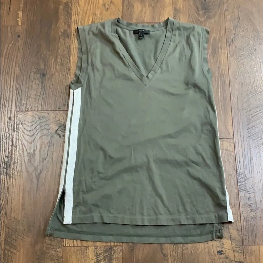 J Crew Metallic Striped/Green V-Neck Top - Image 2