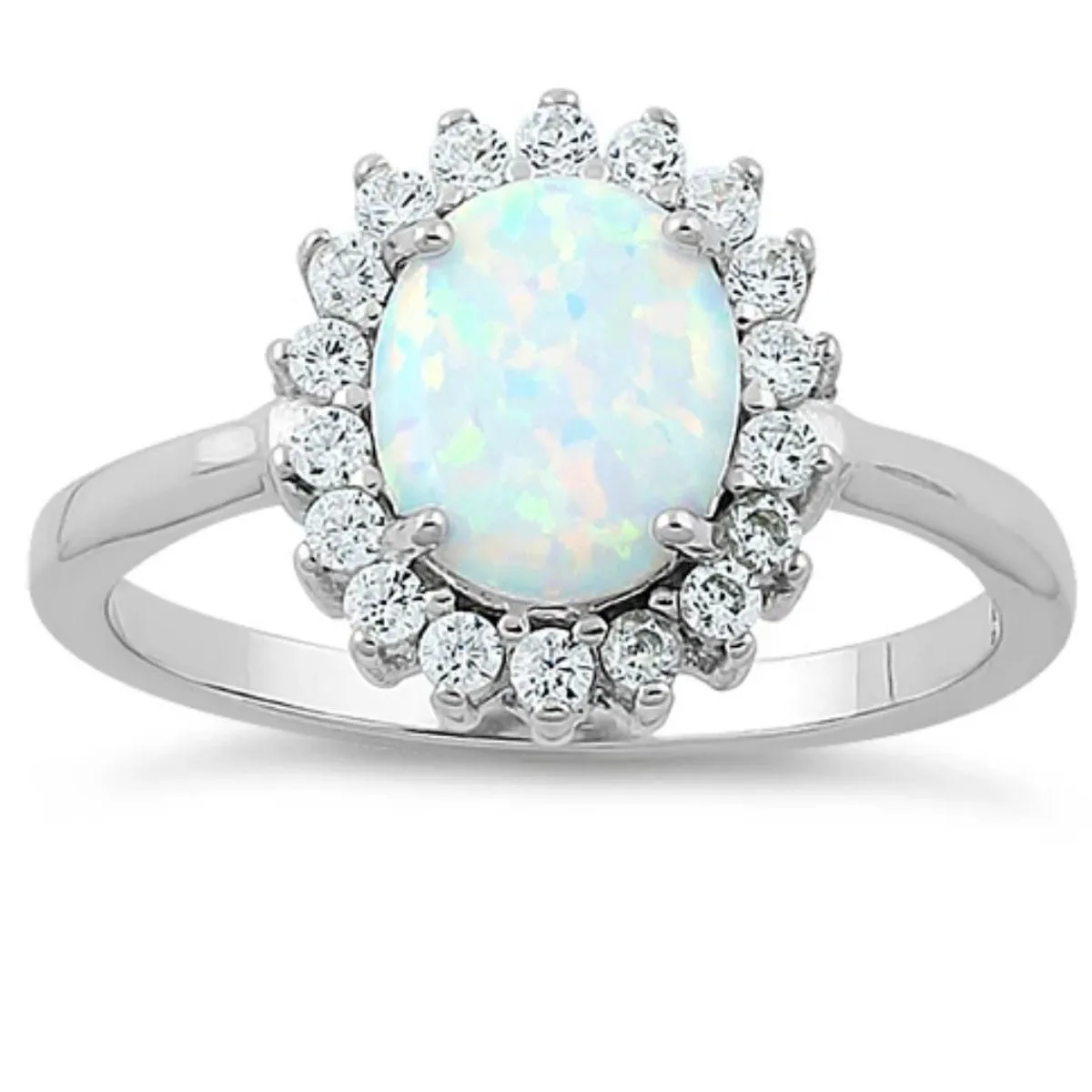 Sterling Silver SIZE 7 925  Oval White Lab Opal CZ Ring - Image 3