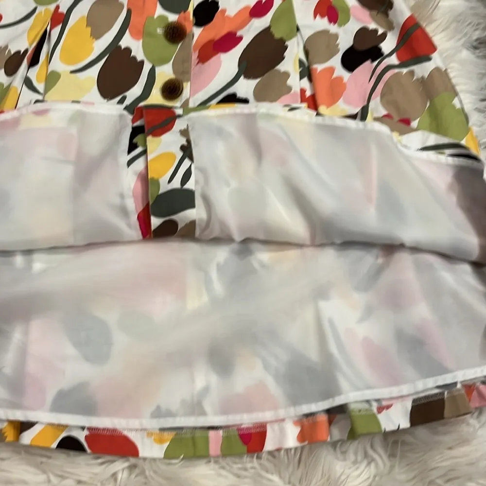 Talbots stretch cotton pleated print skirt with button front lined 12P - Image 4