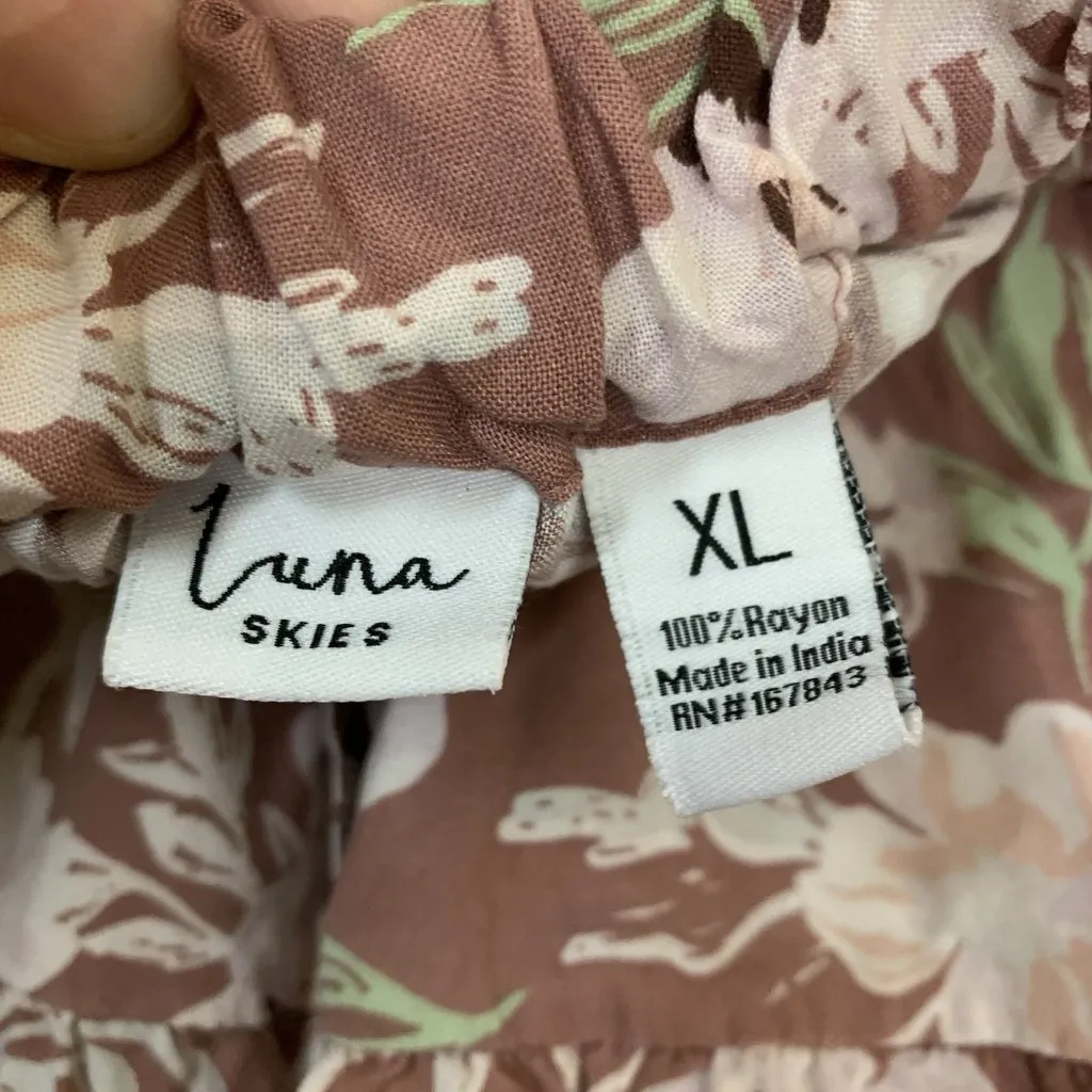 Luna Skies Floral Tiered Midi Skirt Boho Cottagecore Flowy Pink XL - Image 4