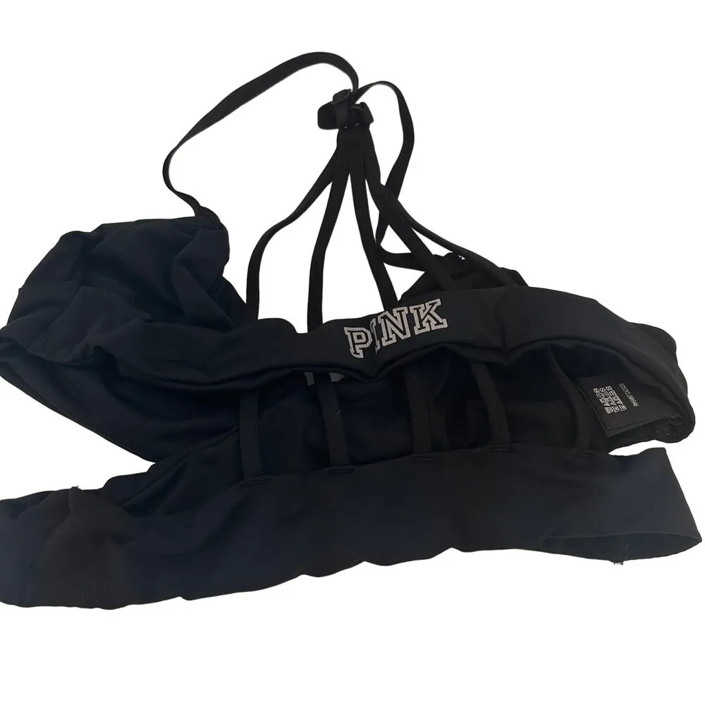 PINK Victoria's Secret Black Ultimate Unlined Wrap Strappy Sports Bra Size Large - Image 3