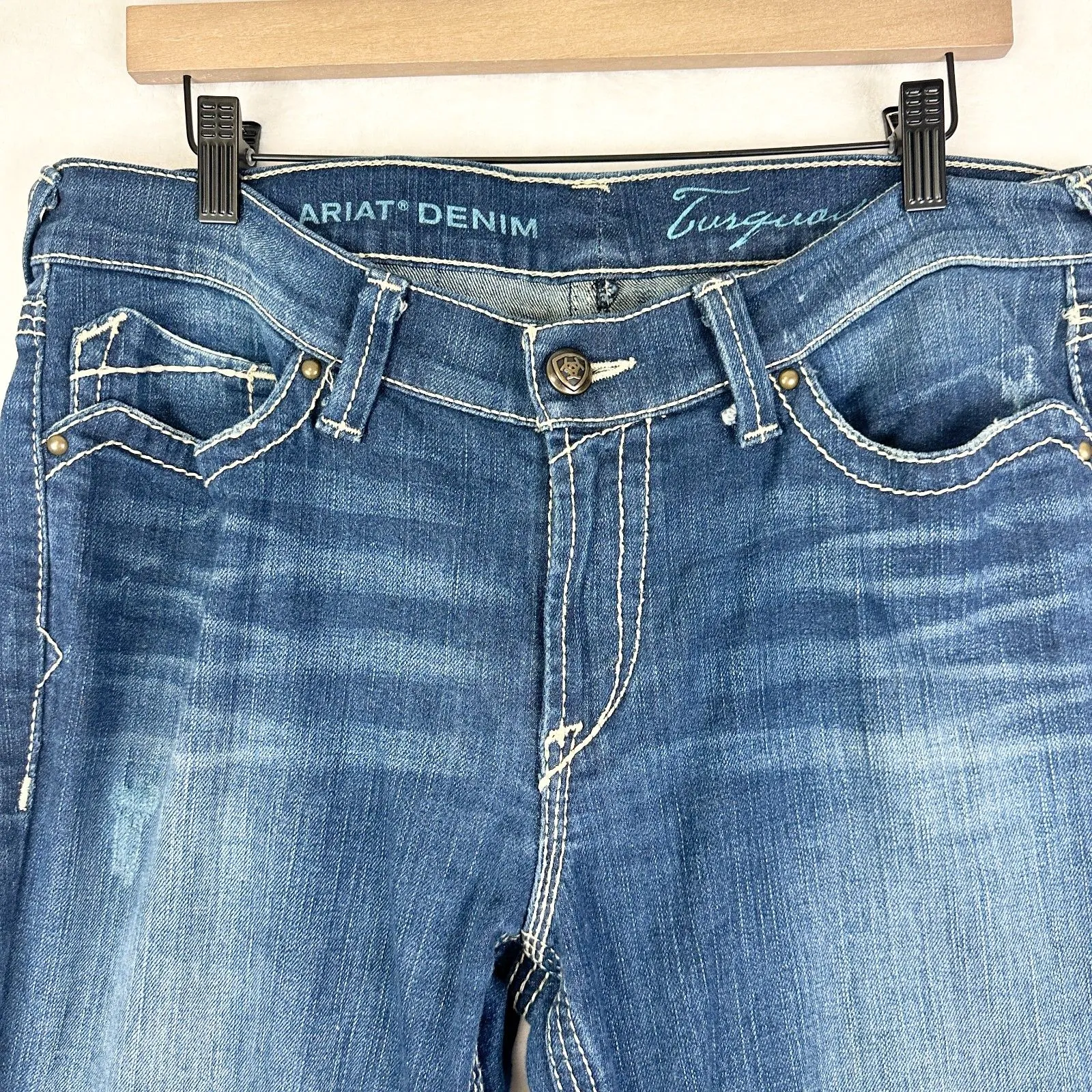 Ariat Women's Boot Cut Jeans Size 31 Western Contrast Stitch Rodeo Mid Rise - Image 5