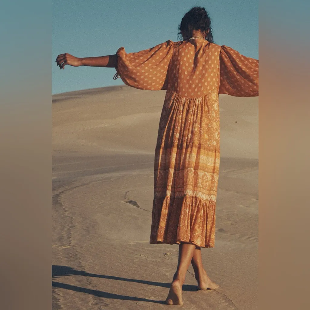 Spell & the Gypsy Utopia Short Sleeve Midi Dress, Color Cinnamon, Size M, NWT Orange Size M - Image 5