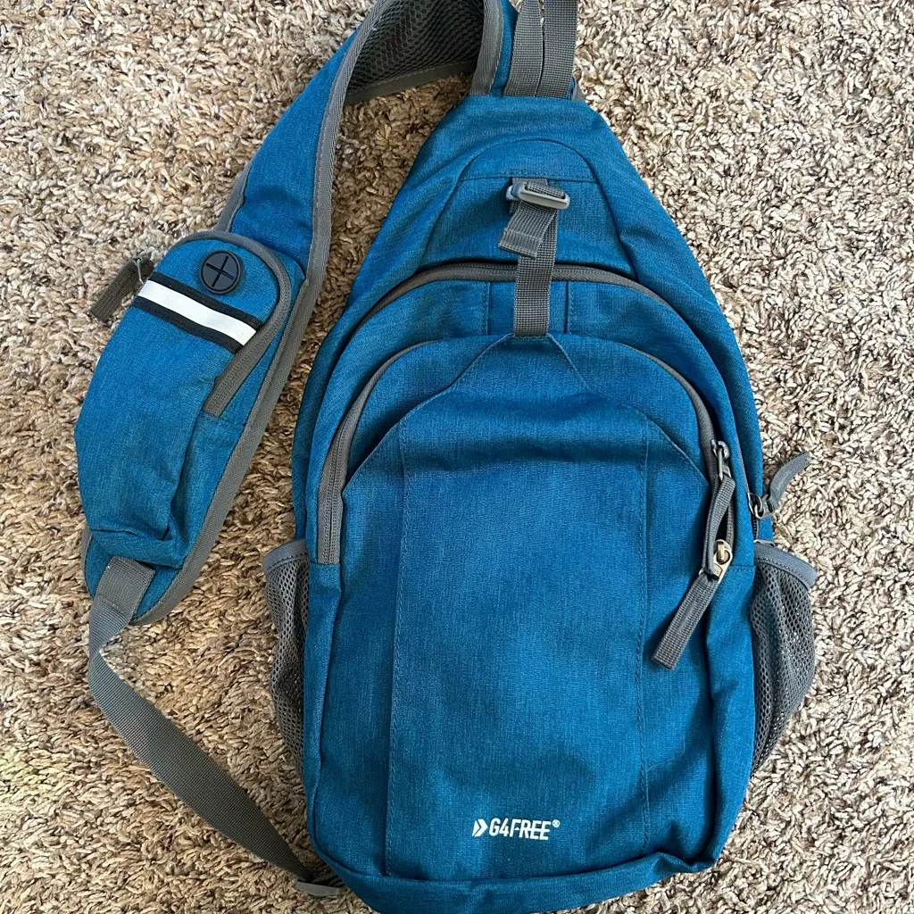 G4Free teal nylon sling backpack adjustable single shoulder strap hanging loop Blue - Image 2