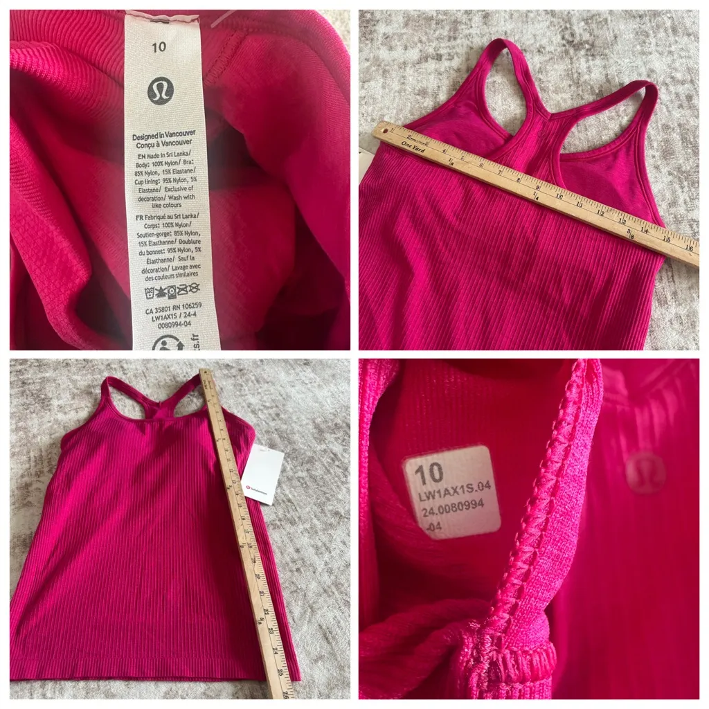 NWT Lululemon Ebb to Street Tank Top Light Support B/C Cup Pink Sz 10 Yoga Gym - Image 5