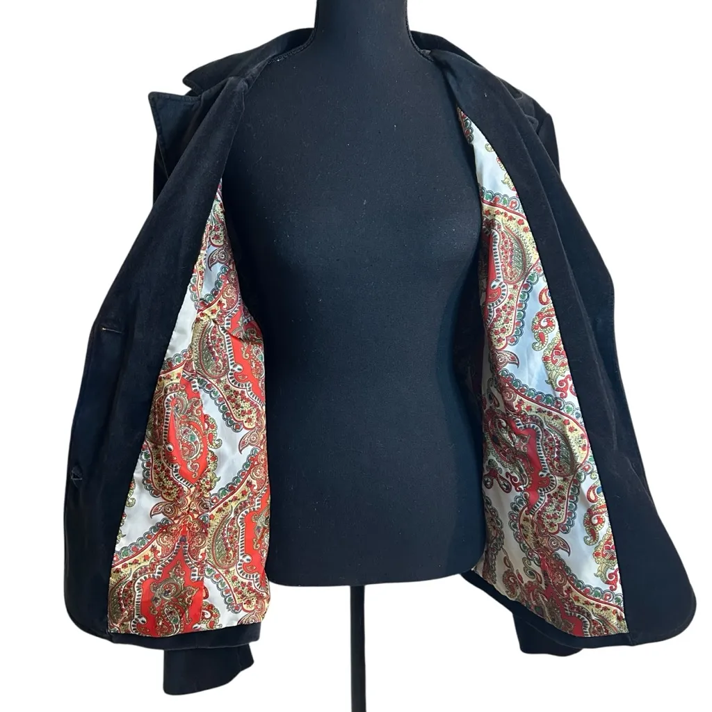 Vintage Old Navy Black Velvet Blazer, Gold Buttons, Paisley Lined XL 100% Cotton - Image 3