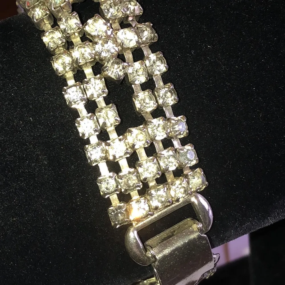 Vintage Silver Tone Classic CZ Rhinestones Formal Bracelet - Image 2