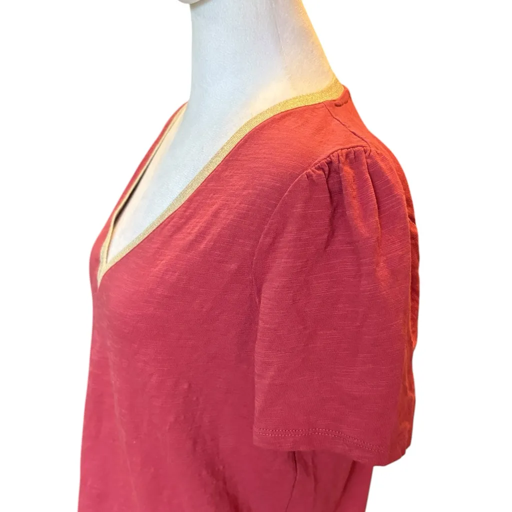Boden Metallic Trim V Neck T Shirt Womens Size 6 Small Red Gold - Image 8