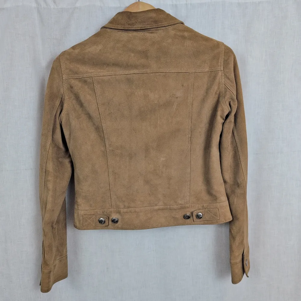 Michael Kors; Michael Brown Leather Suede Ladies' Trucker Jacket Medium - Image 7