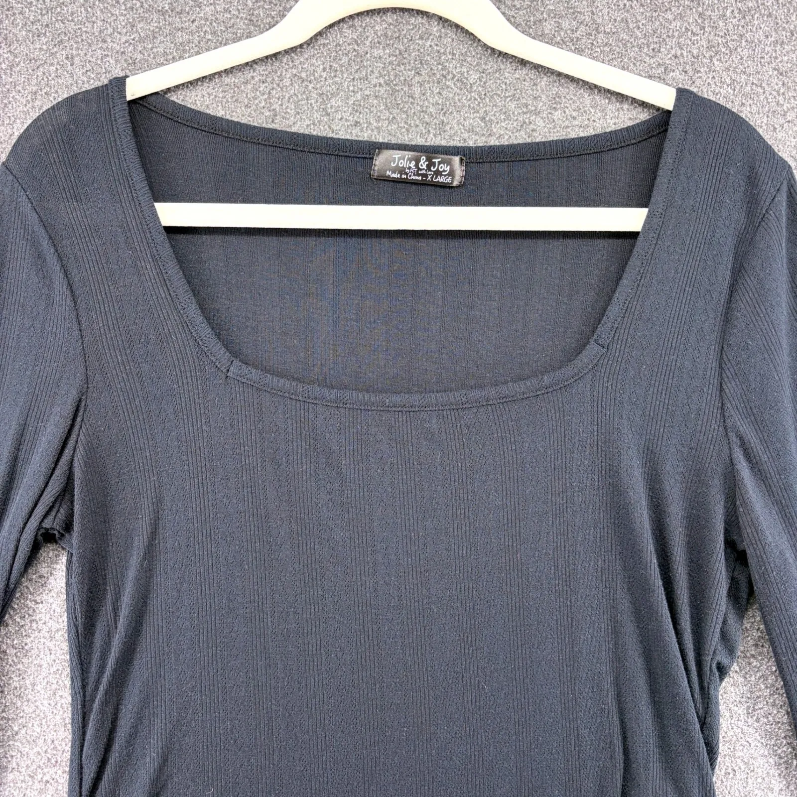 Jolie & Joy Black Ribbed Square Neck Long Sleeve Lettuce Hem Top X Large 90s Y2K Size XL - Image 3