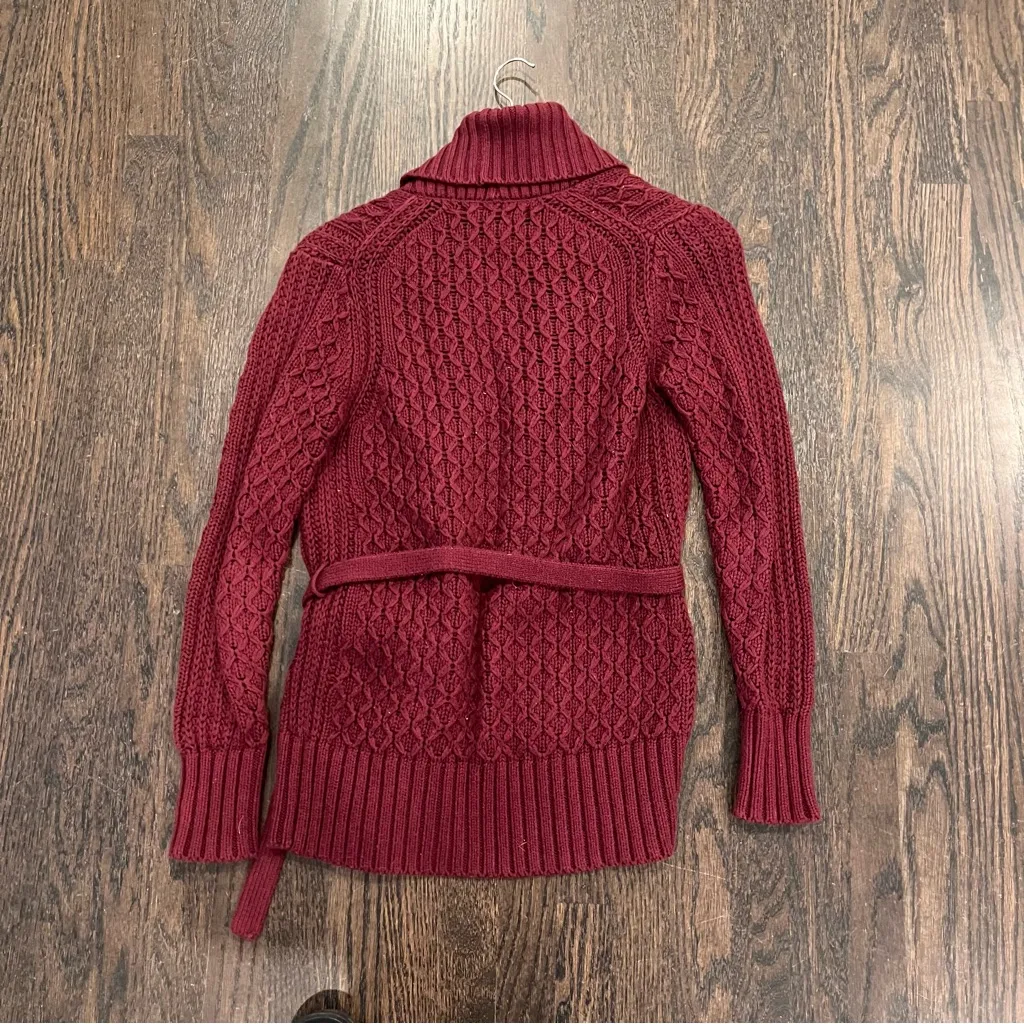 Banana Republic Maroon Textured Belted Cable XS Cardigan - Image 9