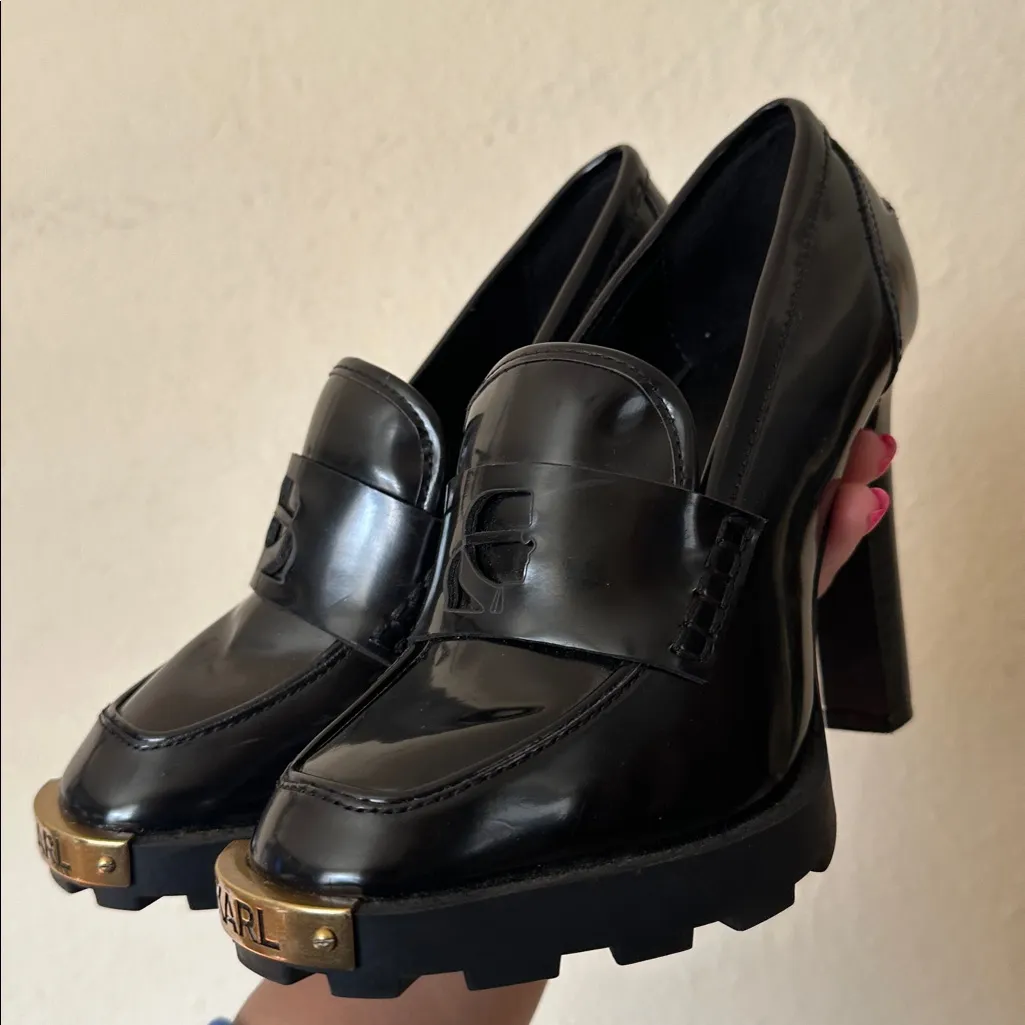 KARL LAGERFELD Women Virna Black High‎ Heel Patent Leather Platform Oxford 5.5 - Image 3